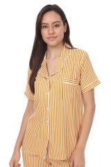 Kısa Kollu Gömlek Yaka Dokuma Pijama Takımı