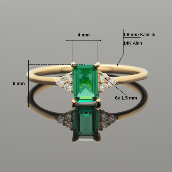 14 Ayar Altın Zümrüt Kesim Yeşil Taşlı Yüzük