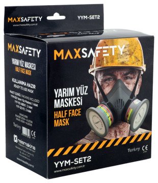 MaxSafety YYM-SET2 Yarım Yüz Solunum Maskesi Çift Filtreli Hazır Set