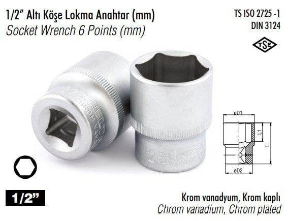 İzeltaş 1/2'' Altı Köşe 17mm Lokma Anahtar