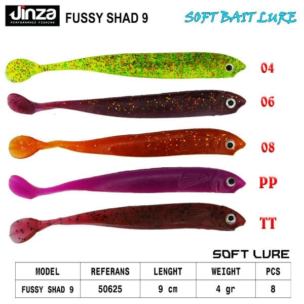 Jinza Hawk Fussy Shad 90 mm 4 gr Silikon Balık 8 Adet