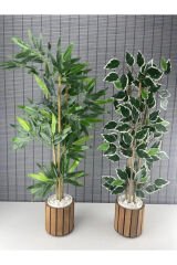 2'li Yapay Bambu Ağacı Ahşap Saksılı 90cm-yapay Benjamin Ağacı Ahşap Saksılı 90cm 2 Adet