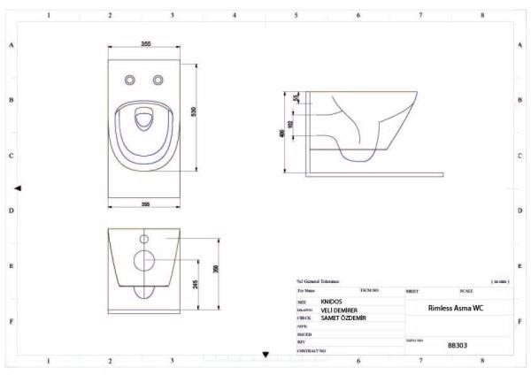 Knidos Asma Klozet-BEYAZ (Tah.Delikli)+Soft Close Kapak