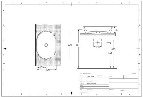 Knidos 60 cm Lavabo-ANTRASIT (B.Deliksiz)