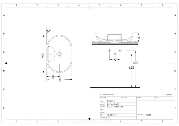 Knidos 60 cm Lavabo-BEYAZ (B.Delikli)