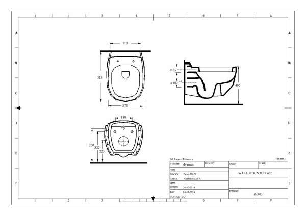 Diamas Asma Klozet (Tah.Delikli)+Soft Close Kapak-Beyaz