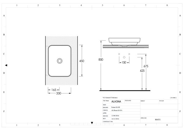 Alvona 45 cm Batarya Deliksiz Lavabo-Beyaz