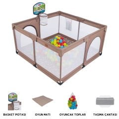 Mamma Playard Plus Güvenli Bebek Ve Çocuk Oyun Alanı Oyun Parkı 125x125 Basket Potası, Oyun Matı Ve Topları