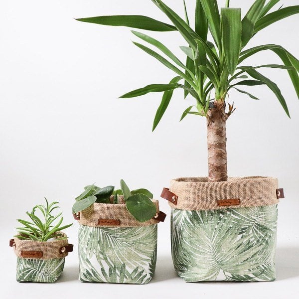 Palm Serisi Green 3lü Kumaş Saksı Kılıfı Seti