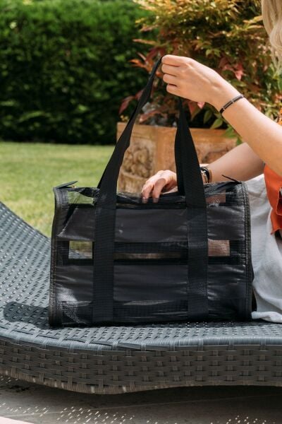 Classic City Bag Siyah Çizgili Şeffaf XL Plaj Çantası / Omuz ve Kol Çanta