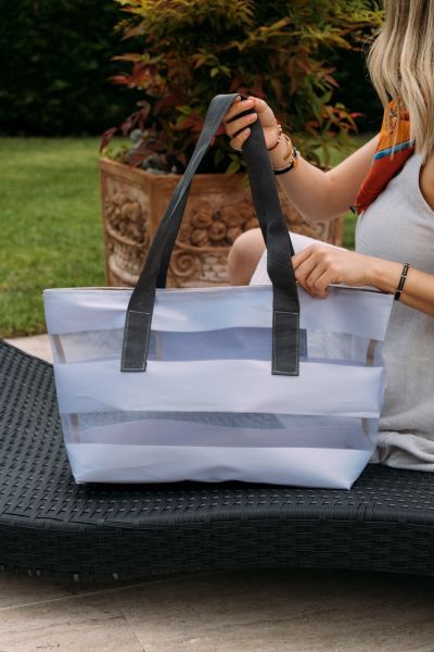 Tote Bag Lila Çizgili Şeffaf XL Plaj Çantası