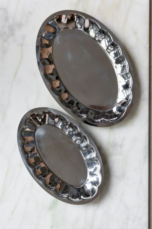 Royal Vintage Gümüş Oval Sunum Tabağı & Sunum Tepsisi 37*25 cm