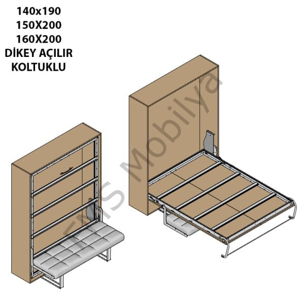 Çift Kişilik Dikey Açılır Mekanizma Koltuklu