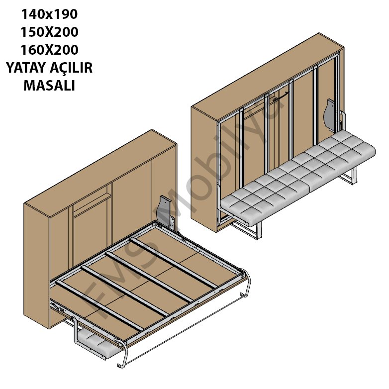 Çift Kişilik Yatay Açılır Mekanizma Koltuklu