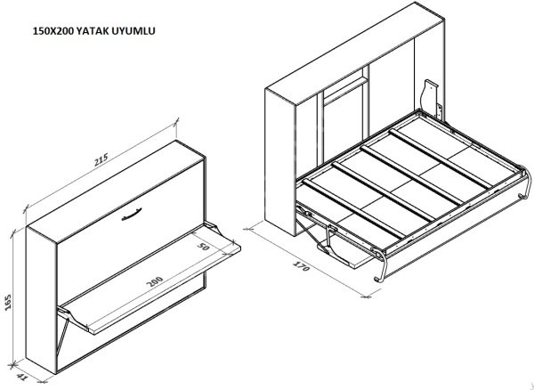 Çift Kişilik Yatay Açılır Masalı