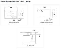 Nuevo SONAS 45 S Siyah Seramik Eviye (Sol Damlalıklı)