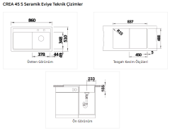 Nuevo CREA 45 S Siyah Seramik Eviye (Sol Damlalıklı)