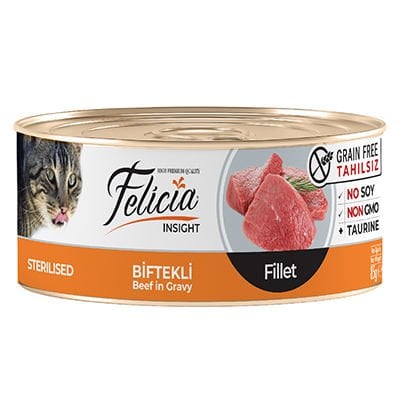 Felicia Tahılsız Biftekli Fileto Kısırlaştırılmış Konserve Kedi Maması 85 Gr