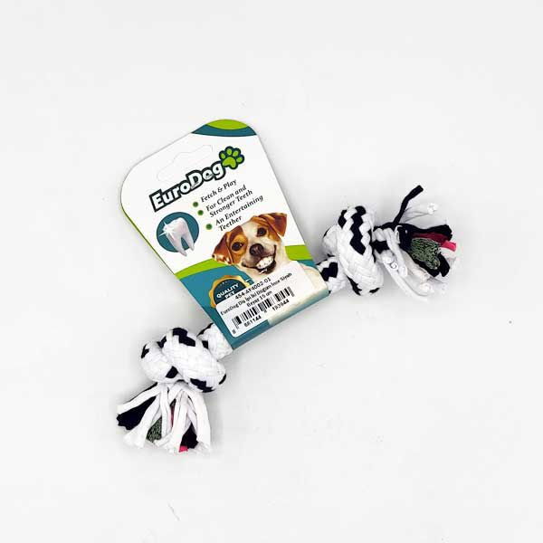 Euro Dog İki Düğümlü İnce Diş Kaşıma İpi Köpek Oyuncağı Beyaz/Siyah 15 Cm
