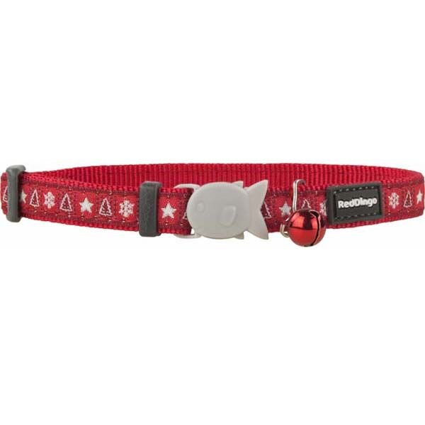 Red Dingo Santa Paws Desenli Kedi Boyun Tasması Kırmızı 12 Mm