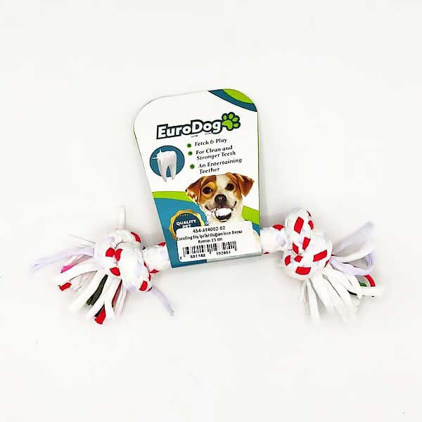 Euro Dog İki Düğümlü İnce Diş Kaşıma İpi Köpek Oyuncağı Beyaz/Kırmızı 15 Cm