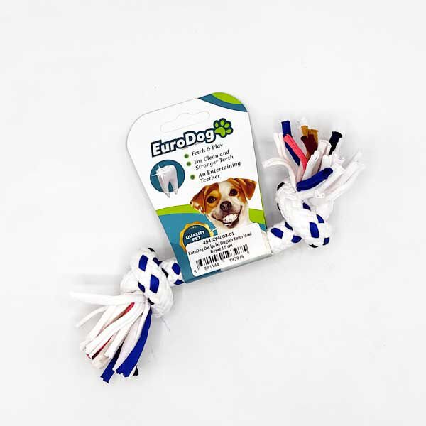 Euro Dog İki Düğümlü Kalın Diş Kaşıma İpi Köpek Oyuncağı Beyaz/Mavi 15 Cm