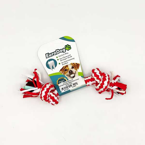 Euro Dog İki Düğümlü Kalın Diş Kaşıma İpi Köpek Oyuncağı Beyaz/Kırmızı 15 Cm