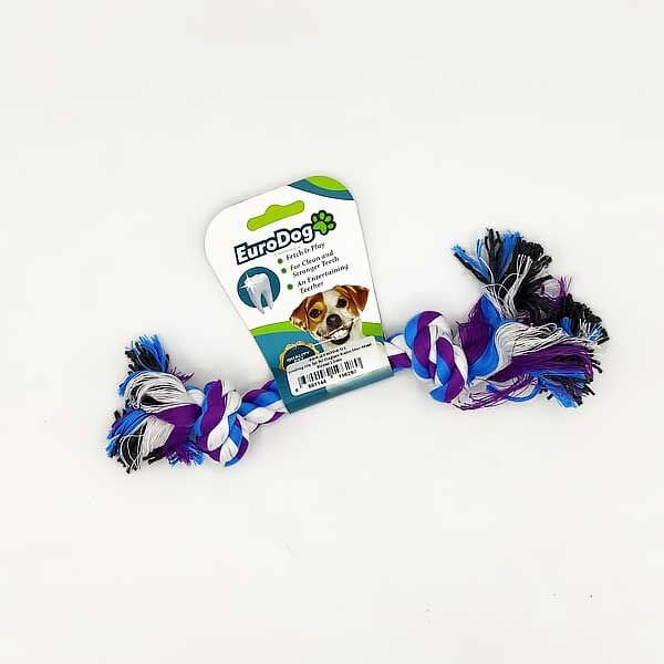 Euro Dog İki Düğümlü Kalın Diş Kaşıma İpi Köpek Oyuncağı Beyaz/Mavi/Mor 15 Cm