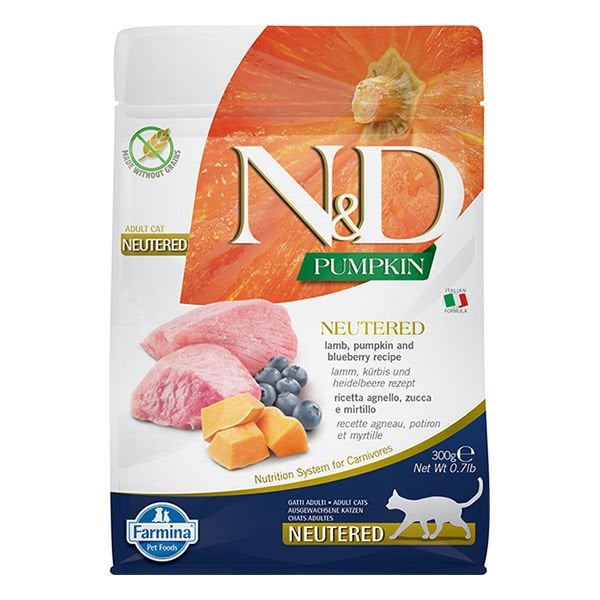 N&D Pumpkin Kuzu ve Yaban Mersinli Kısırlaştırılmış Kedi Maması 300 Gr