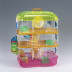 Qh Pet Cage Hamster Kafesi 3 Katlı 40x26x54 Cm Pembe/Sarı/Turuncu