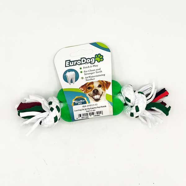 Euro Dog Kemik Şekilli Diş Kaşıma İpi Köpek Oyuncağı Beyaz/Yeşil 15 Cm