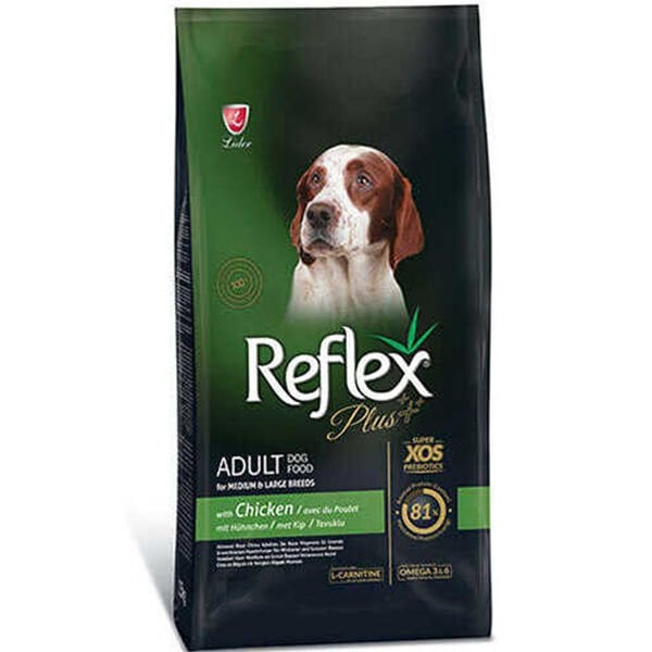 Reflex Plus Adult Orta ve Büyük Irk Tavuklu Yetişkin Köpek Maması 15 Kg