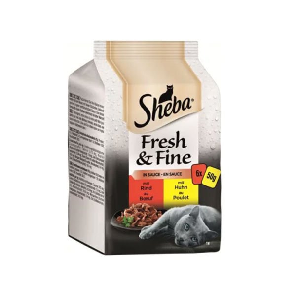 Sheba Pouch Fresh & Fine Sos İçerisinde Tavuklu ve Sığır Etli Yetişkin Konserve Kedi Maması 6 Adet 50 Gr