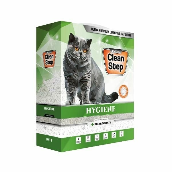 Clean Step Hygiene Aktif Karbonlu  Anti Bakteriyel Karbonatlı İnce Taneli Topaklanan Bentonit Kedi Kumu 10 Lt