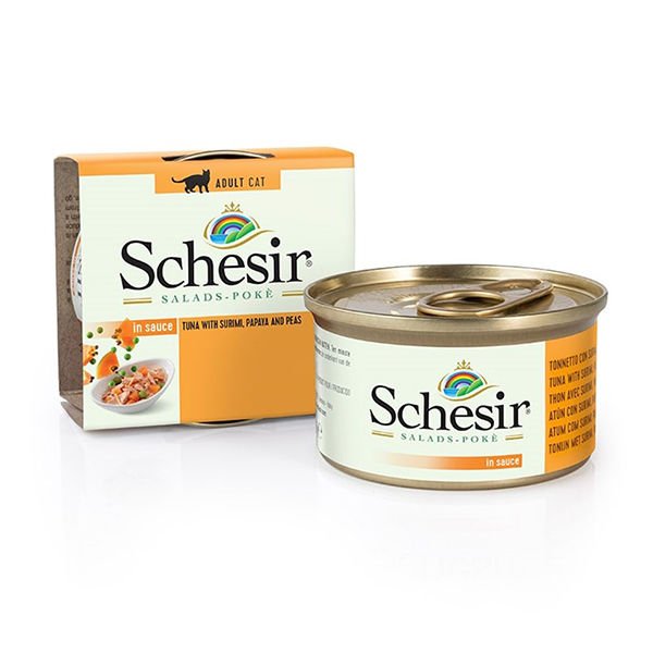 Schesir Salad Ton Balığı Surimi Papaya ve Bezelyeli Yetişkin Konserve Kedi Maması 85 Gr