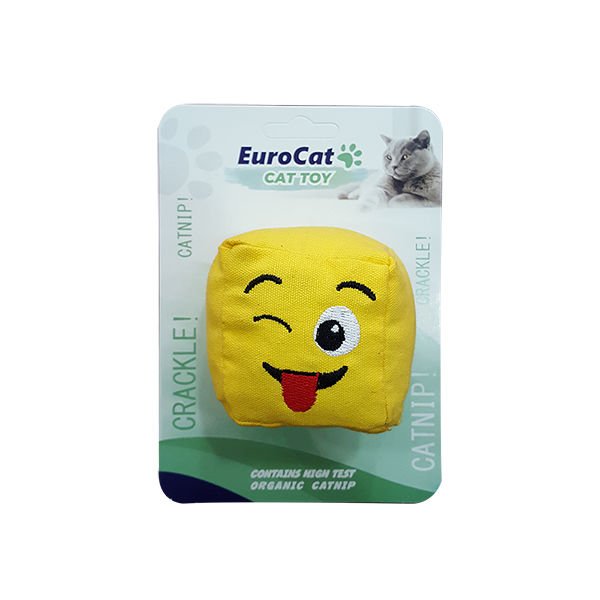 Eurocat Dil Çıkaran Smiley Küp Şeklinde Catnipli Kedi Oyuncağı Sarı 6 Cm