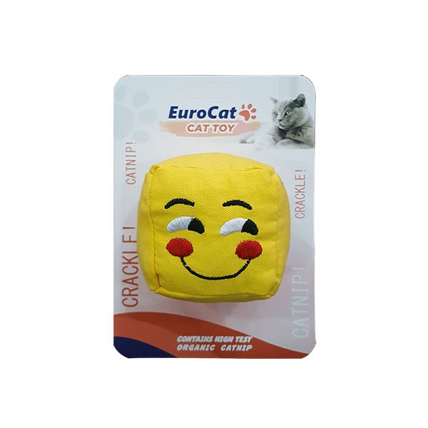 Eurocat Gülen Smiley Küp Şeklinde Catnipli Kedi Oyuncağı Sarı 6 Cm
