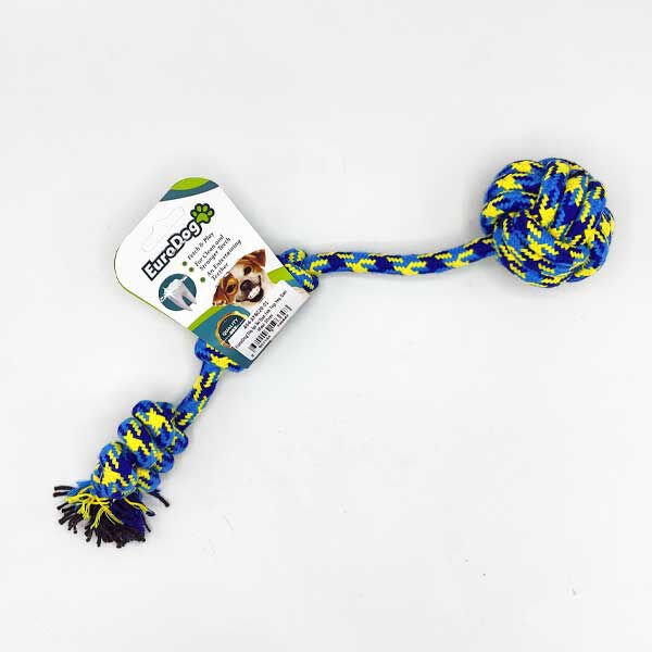 Euro Dog İki Burgu Tek Toplu Diş Kaşıma İpi Köpek Oyuncağı Mavi/Sarı/Yeşil 30 Cm