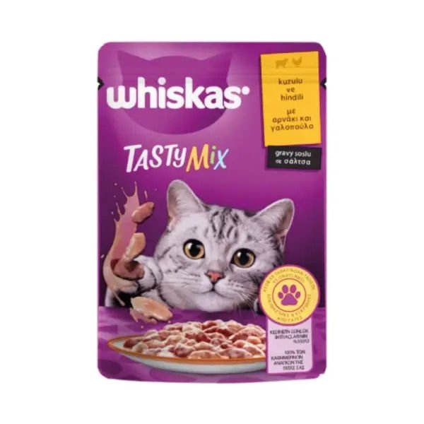Whiskas Pouch Tasty Mix Sos İçerisinde Kuzu Etli ve Hindili Yetişkin Konserve Kedi Maması 85 Gr