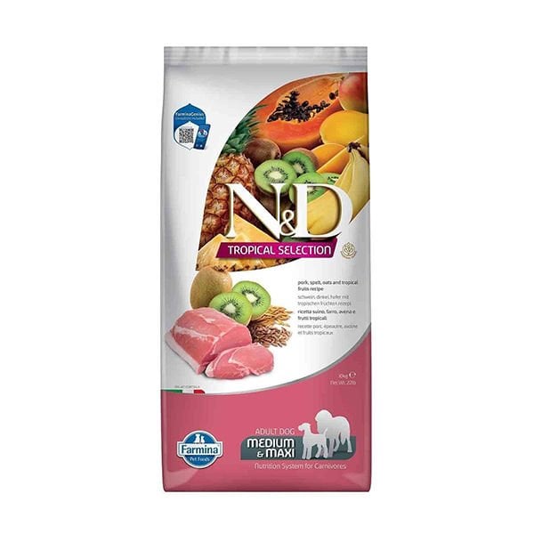 N&D Tropical Selection Domuzlu ve Kivili Orta ve Büyük Irk Yetişkin Köpek Maması 10 Kg