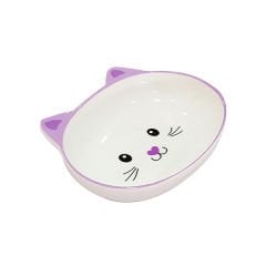 Pet Loves Melamin Kedi ve Köpek Mama ve Su Kabı Kedi Suratı Şeklinde Mor 300 Ml 14.5x11x4.5 Cm