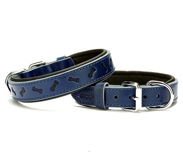 Doggie Comfort Deri Kemik Desenli Köpek Boyun Tasması Medium Mavi 2.5x37-45 Cm