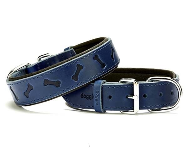 Doggie Comfort Deri Kemik Desenli Köpek Boyun Tasması Medium Mavi 3.5x47-55 Cm