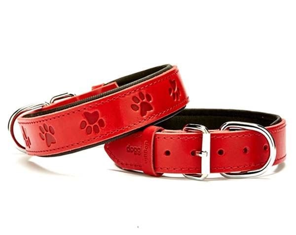 Doggie Comfort Deri Pati Desenli Köpek Boyun Tasması Medium Kırmızı 3.5x47-55 Cm