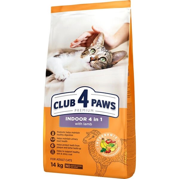 Club4Paws Premium Indoor 4 in 1 Kuzu Etli Yetişkin Kedi Maması 14 Kg