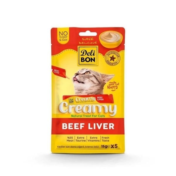 Delibon Creamy Dana Ciğerli Sıvı Kedi Ödül Maması 5x15 Gr