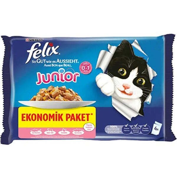 Felix Tavuklu ve Sığır Etli Yavru Konserve Kedi Maması 4x100 Gr