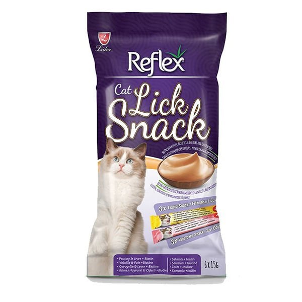 Reflex Lick Snack Kümes Hayvanlı ve Somonlu Sıvı Kedi Ödül Maması 6x15 Gr