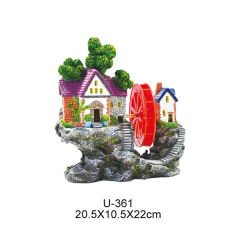 Dophin King Akvaryum Dekoru Çarklı Kayalıklı Ev 20.5x10.5x22 Cm