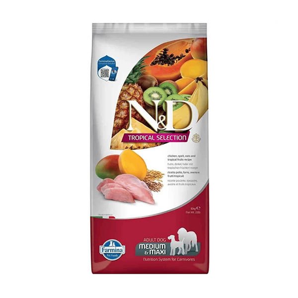 N&D Tropical Selection Tavuklu ve Tropical Meyveli Orta ve Büyük Irk Yetişkin Köpek Maması 10 Kg